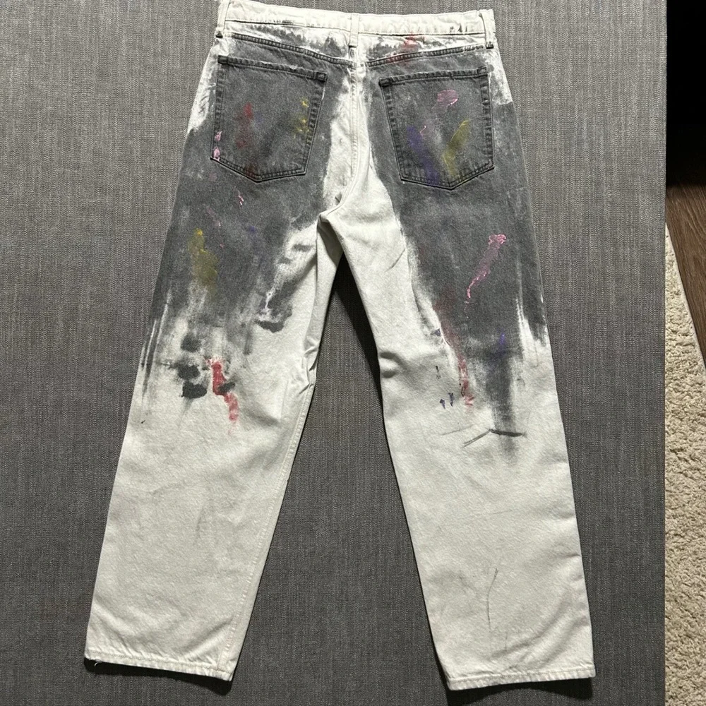 Banana Republic Stovepipe Jeans Mens 31 White Gray Paint Splatter Button Fly